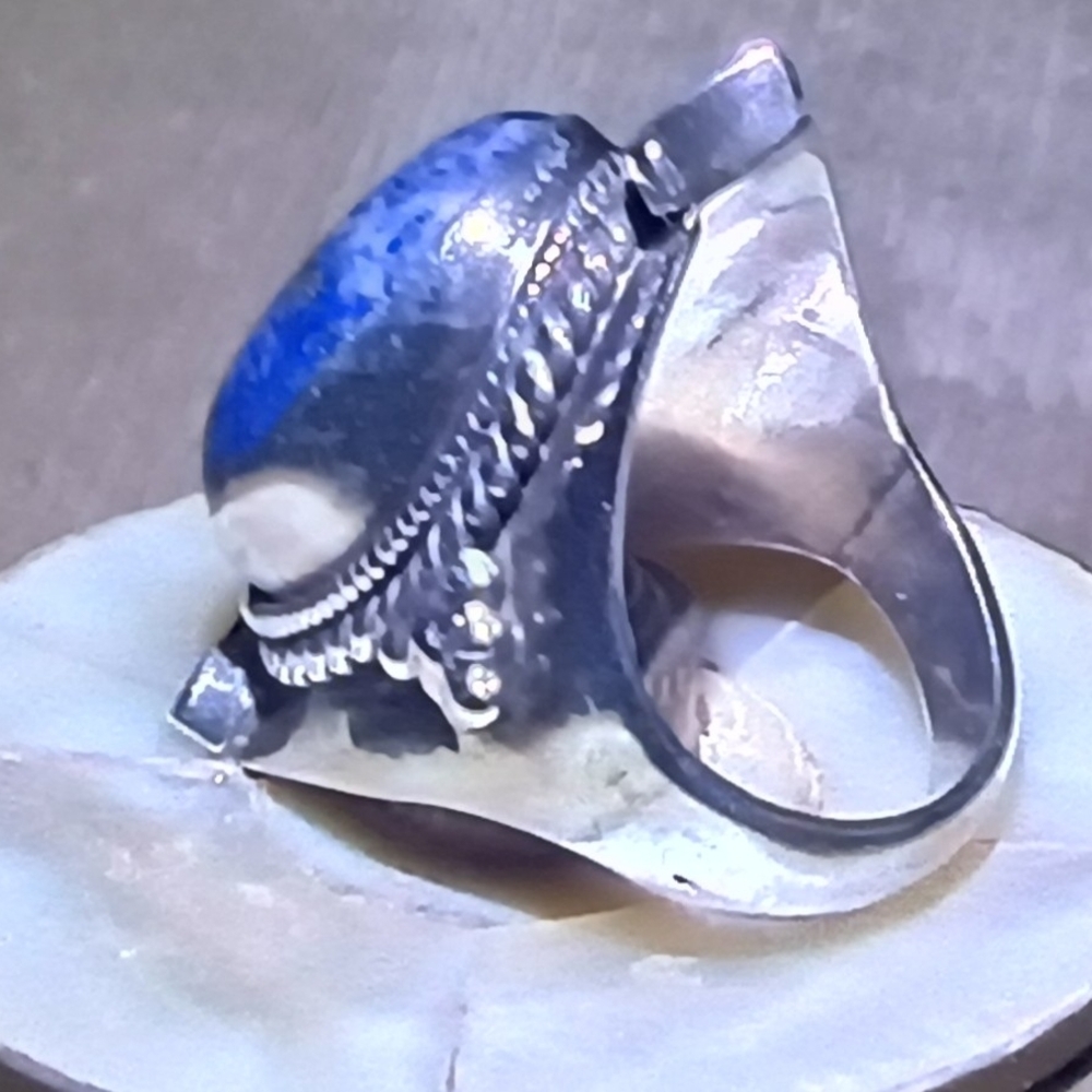 Sterling Ring with Lapis and Pyrite Stone - Picture 3 of 6